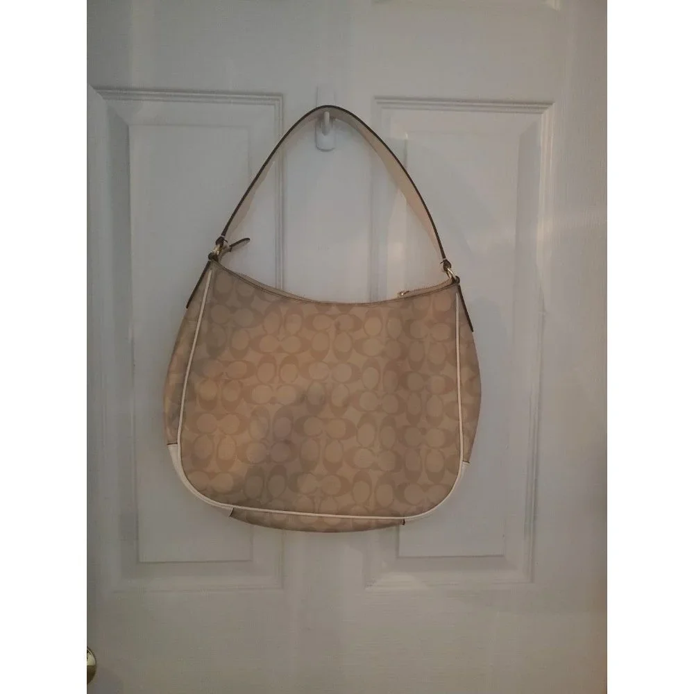 Coach Khaki Handbag with White Trim
